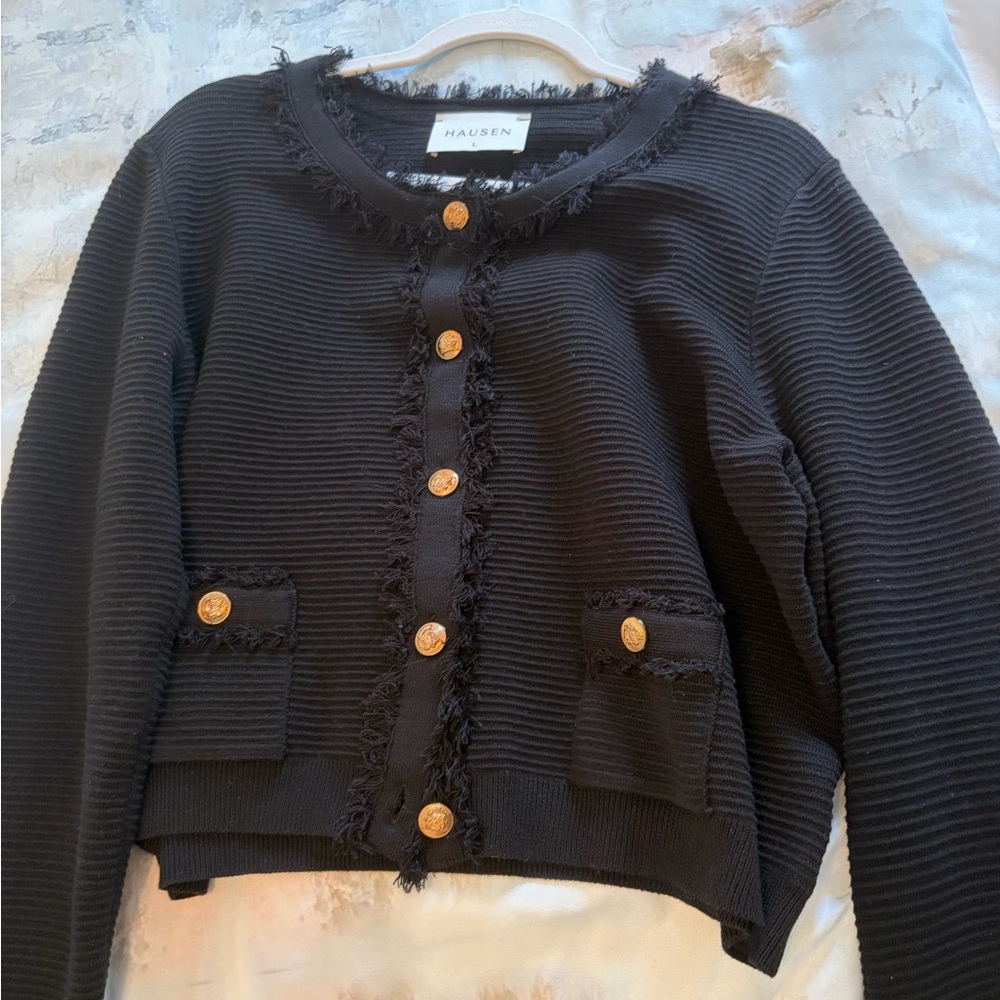 Hausen Black Women's Sweater with Gold Buttons